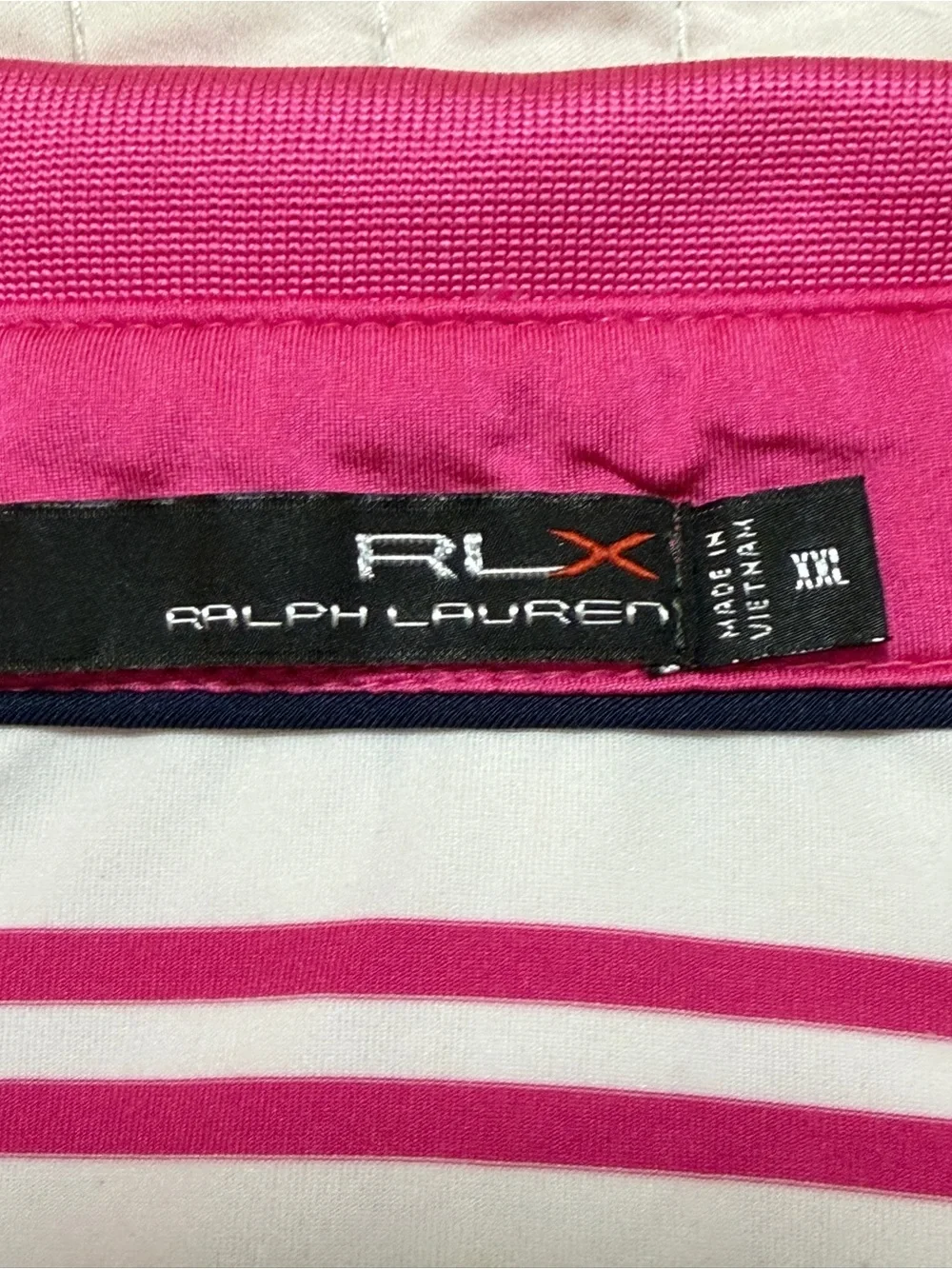 RLX Ralph Lauren Men’s XXL Pink White Striped Performance Golf Polo Shirt
